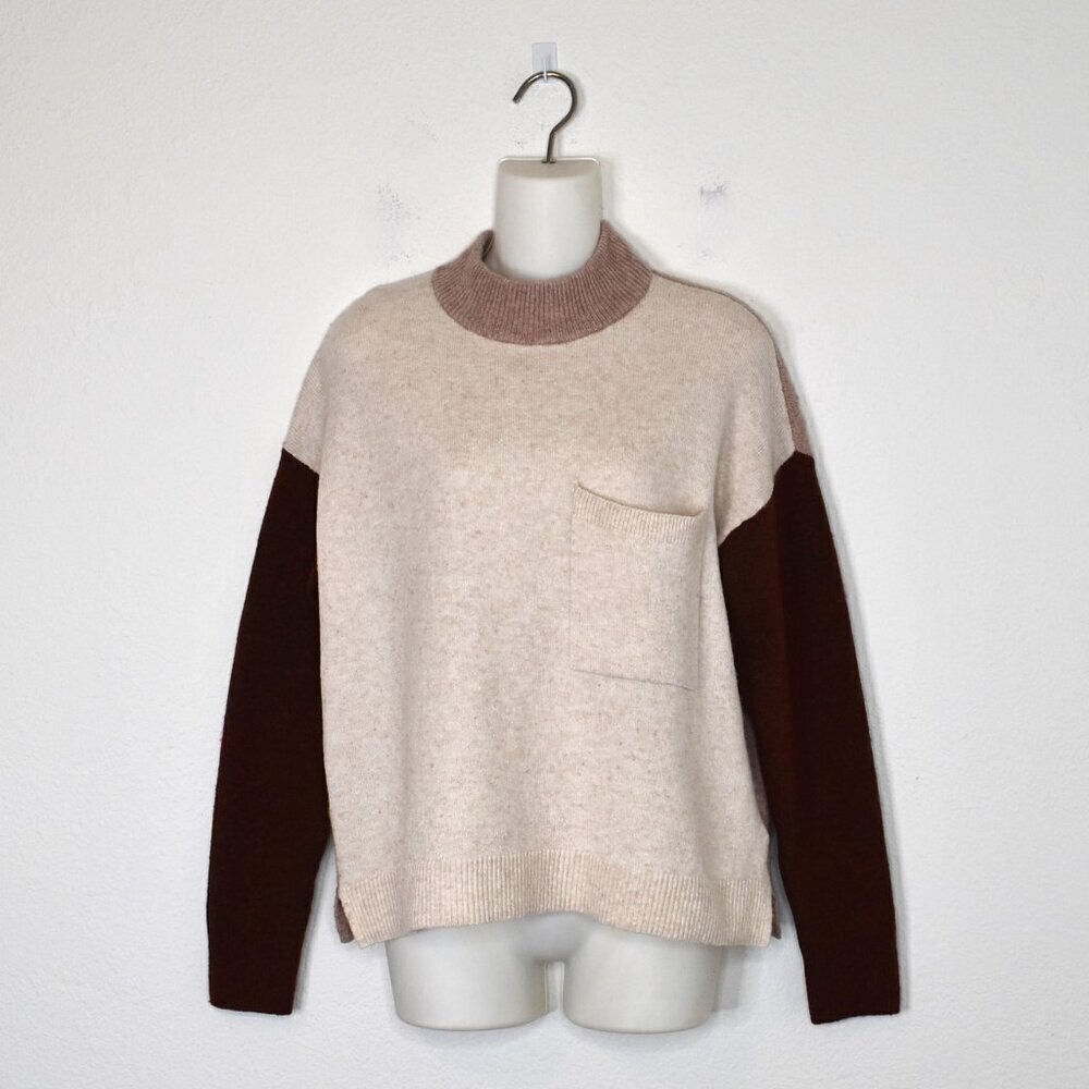 Madewell Wool Blend Sweater Mock Neck Sz M Oversized Boxy Minimalist Neutral